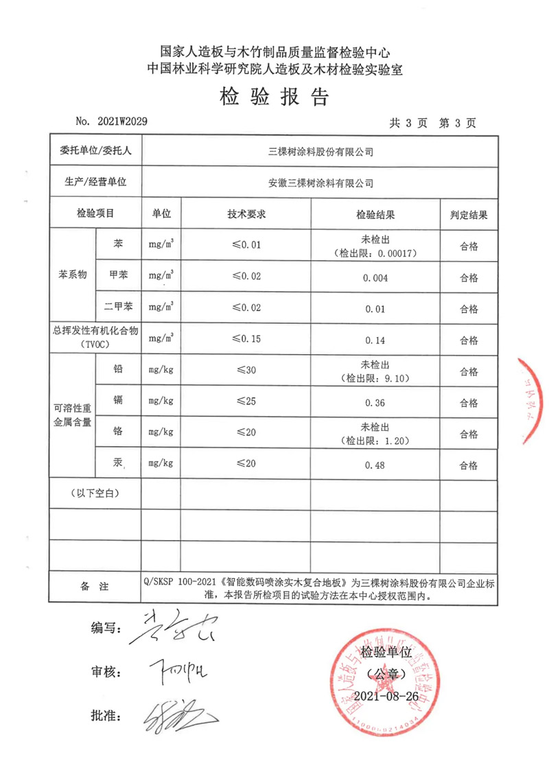 小森科创实木复合地板检测报告